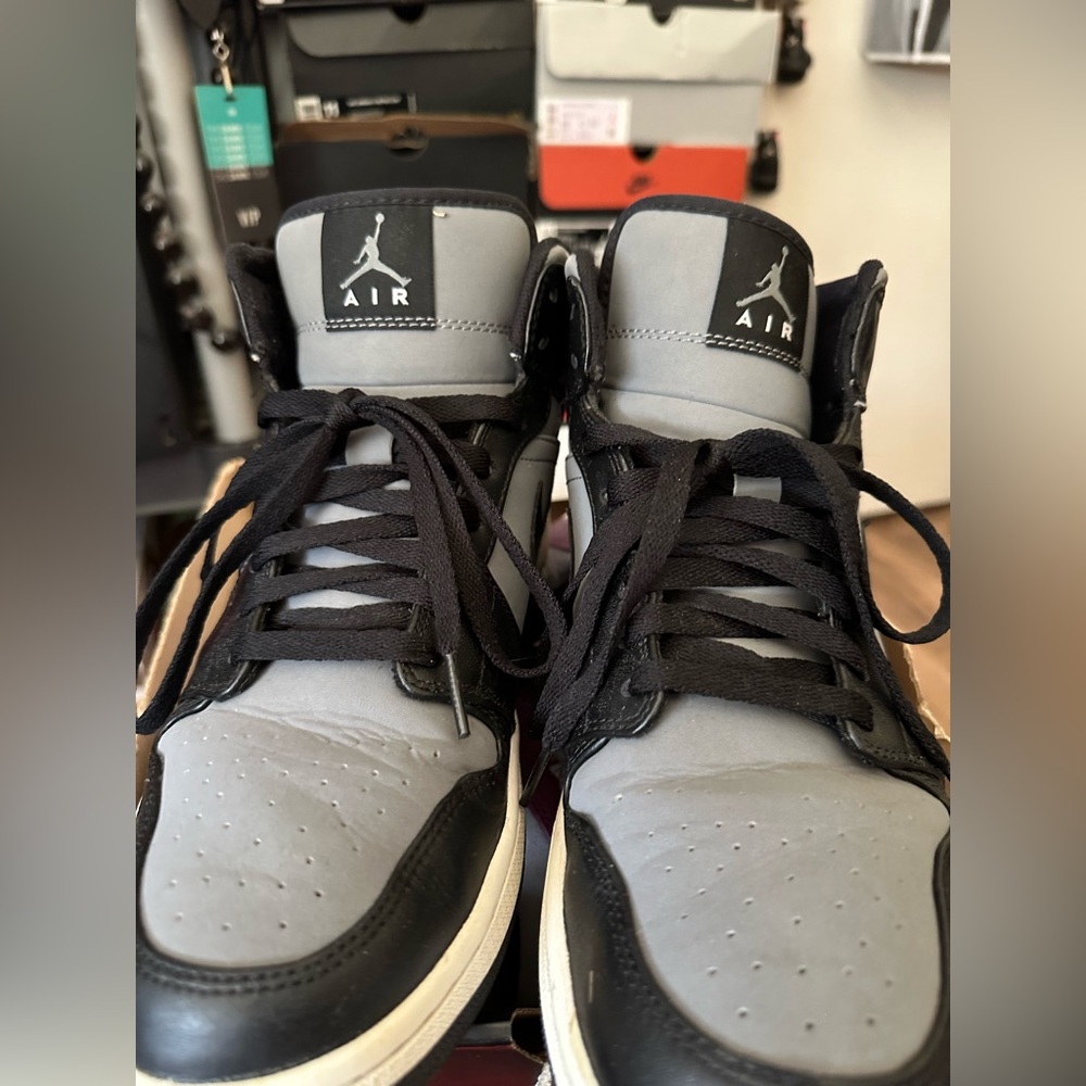 Jordan 1 mid black grey and white